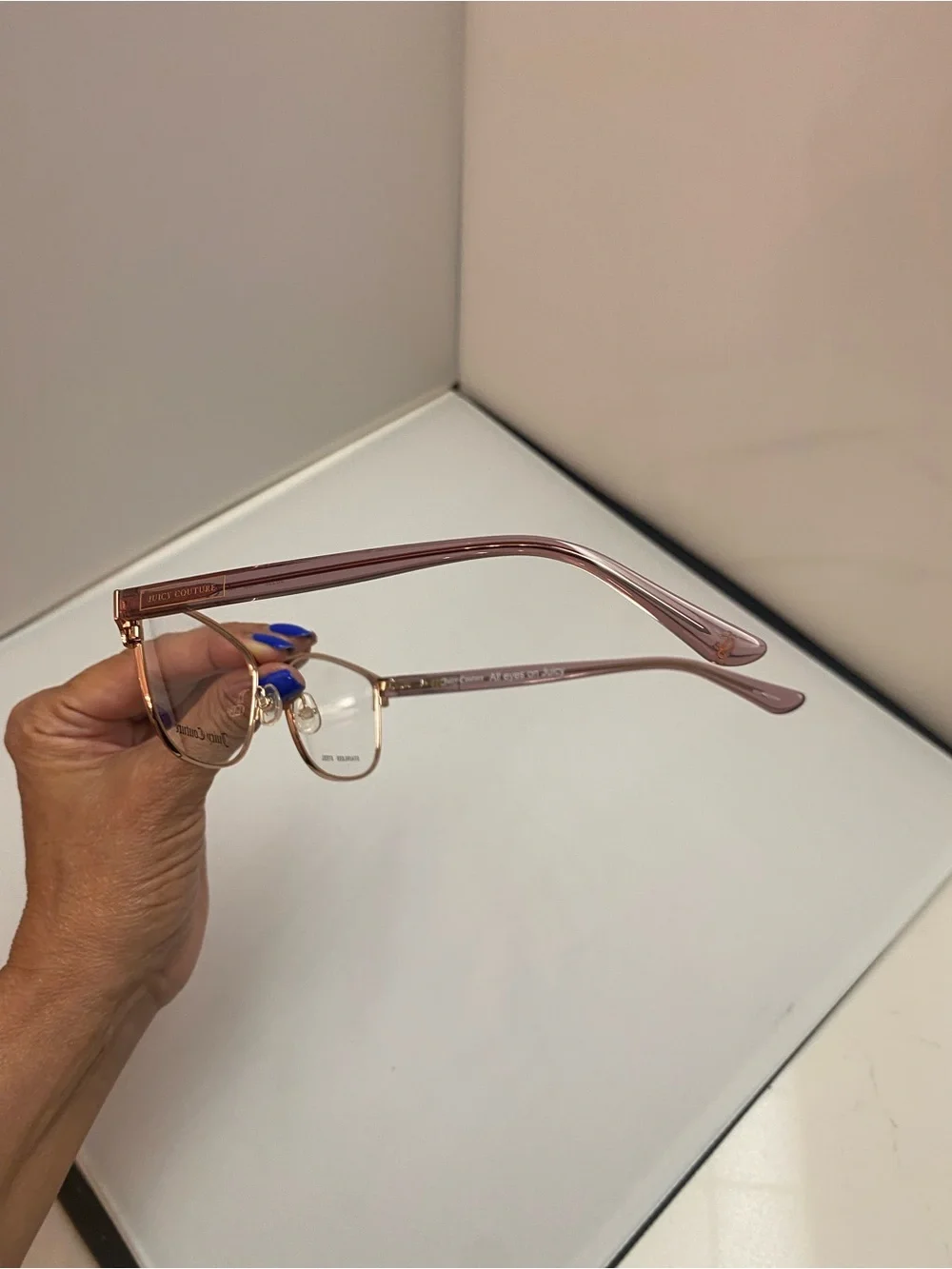 Juicy Couture Rose Gold Metal Frame Eyeglasses with Black Logo Case,pink accents